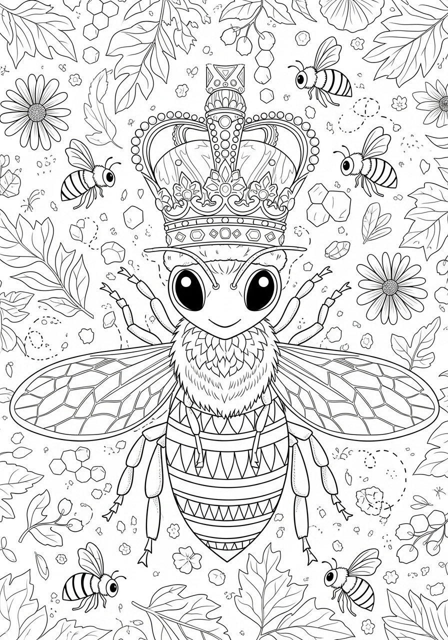 Desenho de Abelha Rainha com Coroa para colorir
