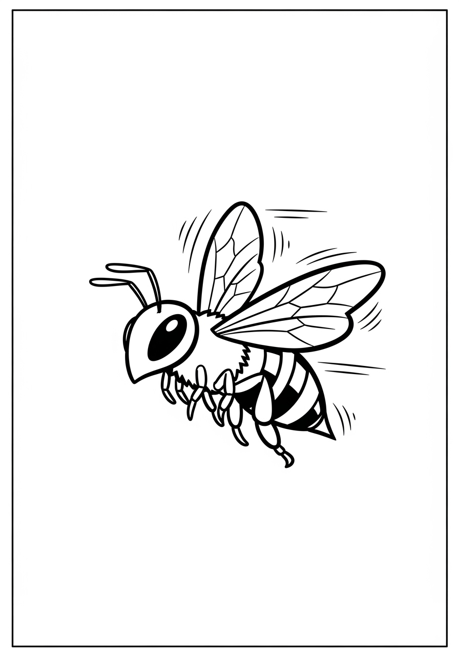Desenho de Abelha fofa em voo para colorir