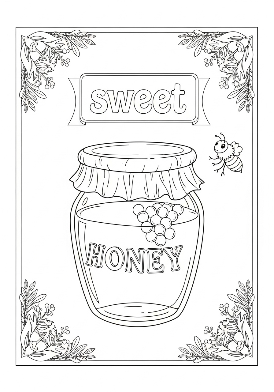 Desenho de pote de mel e abelha para colorir