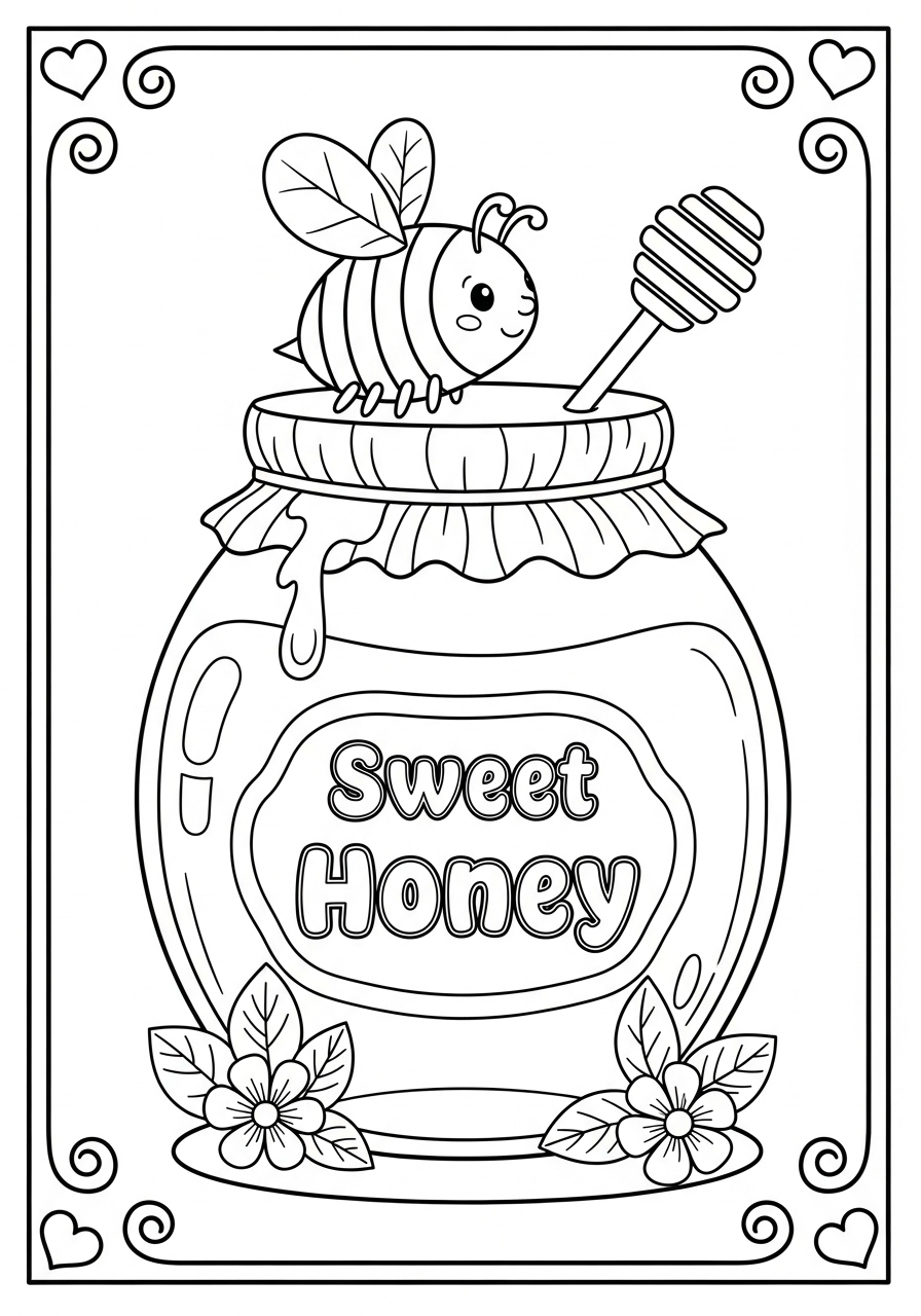 Desenho de Abelha em pote de mel para colorir