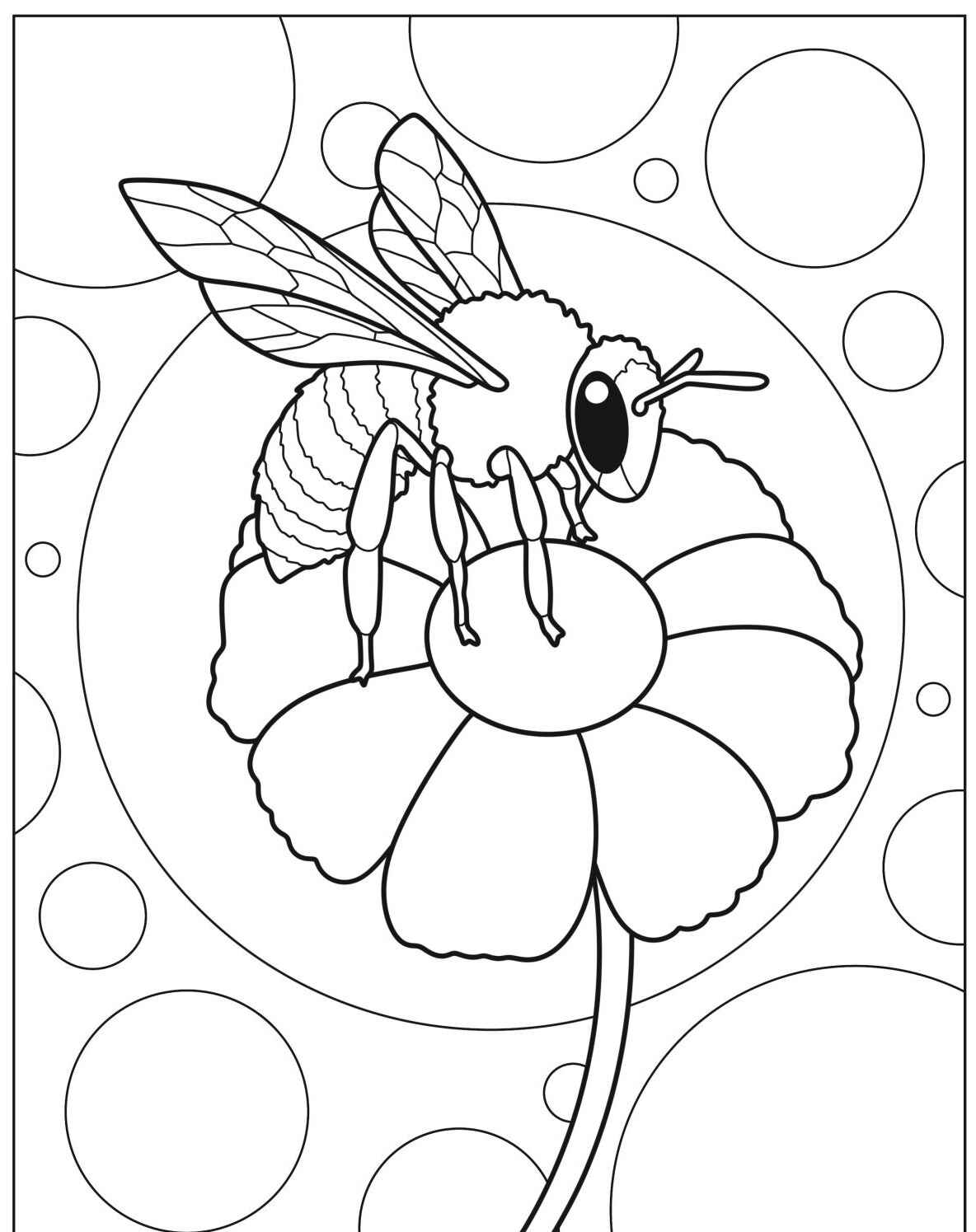 Desenho de Abelha fofa em uma flor para colorir