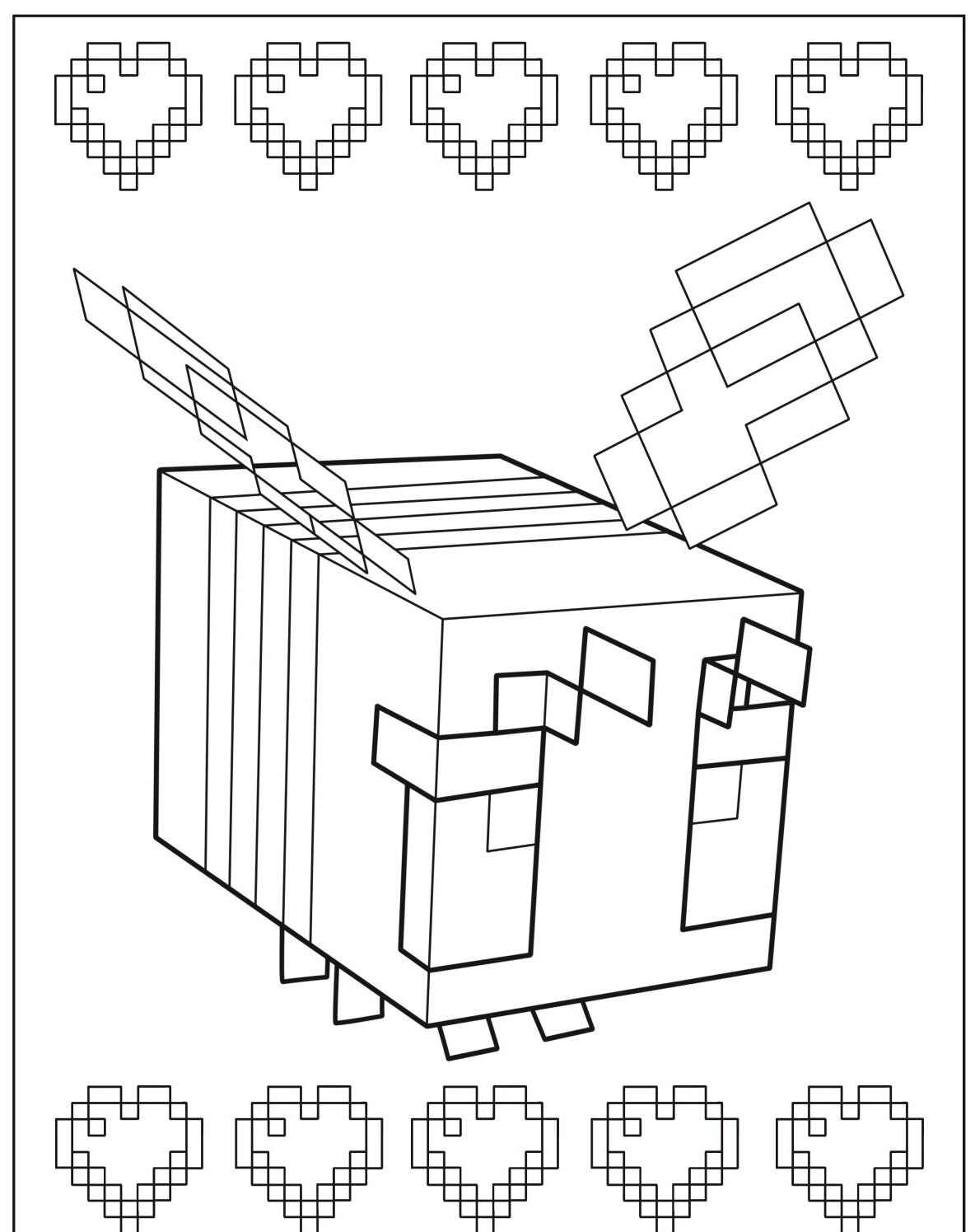 Desenho de Abelha com corações para colorir