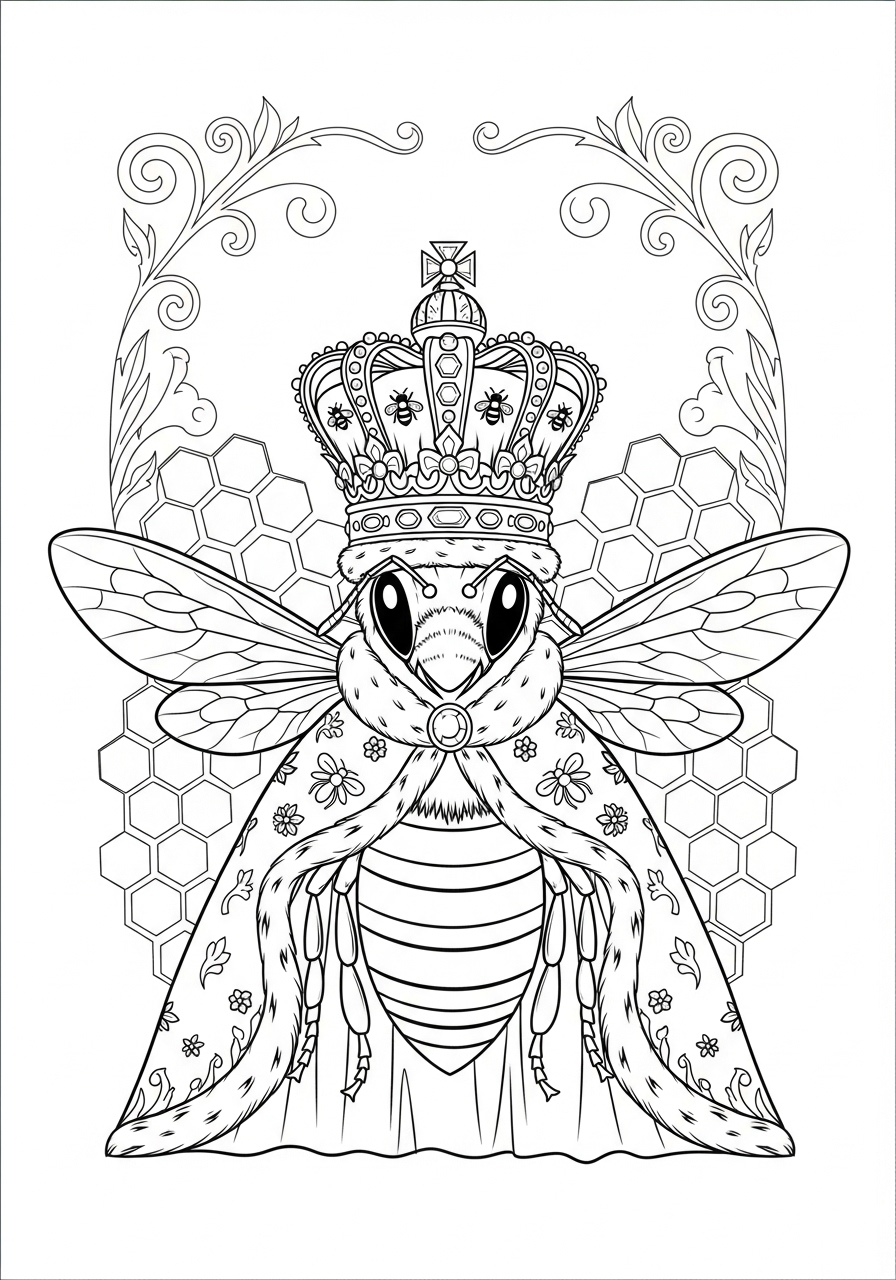 Desenho de Abelha Rainha com coroa para colorir