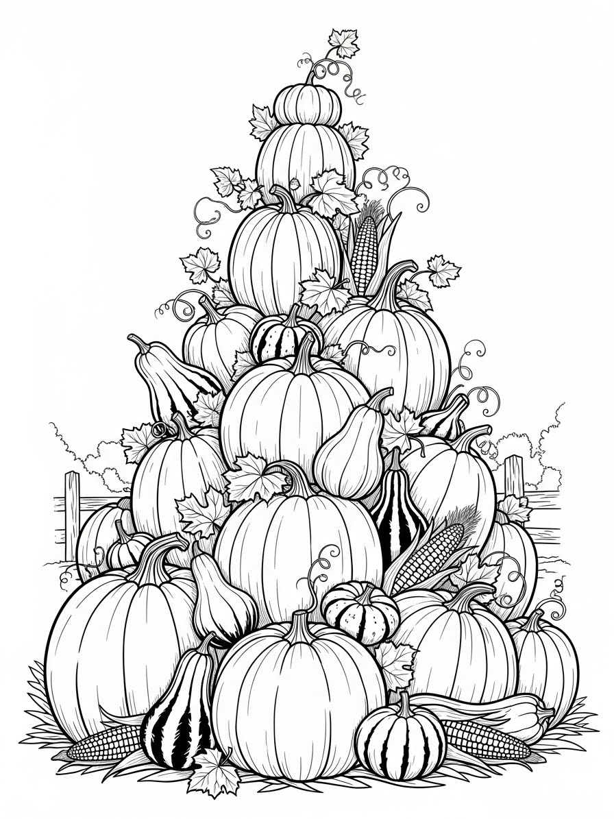 Desenho de Abóbora empilhada para colorir