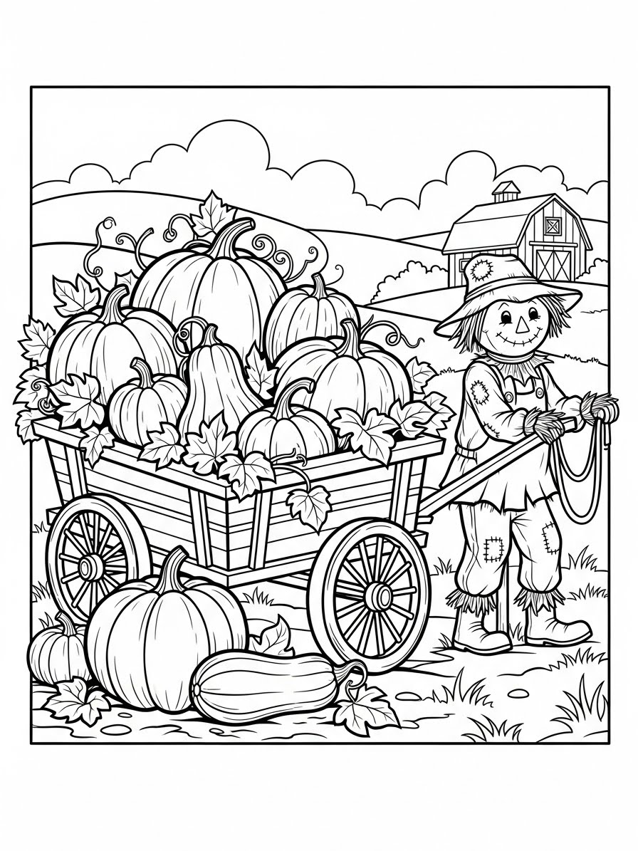 Desenho de Abóbora num carro de mão para colorir