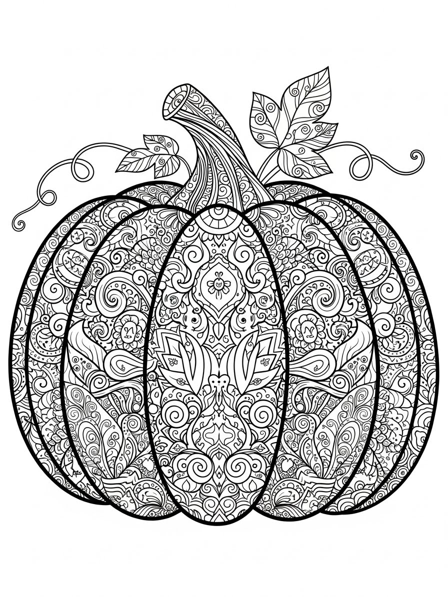 Desenho de Abóbora com detalhes decorativos para colorir