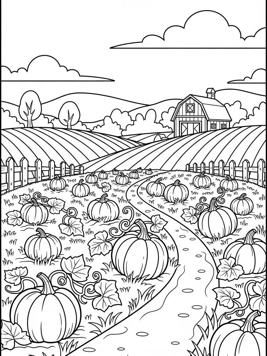 Desenho de Abóbora em um campo para colorir