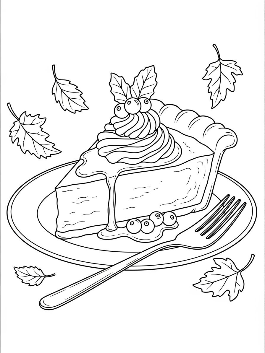 Desenho de Ação de Graças com fatia de torta para colorir