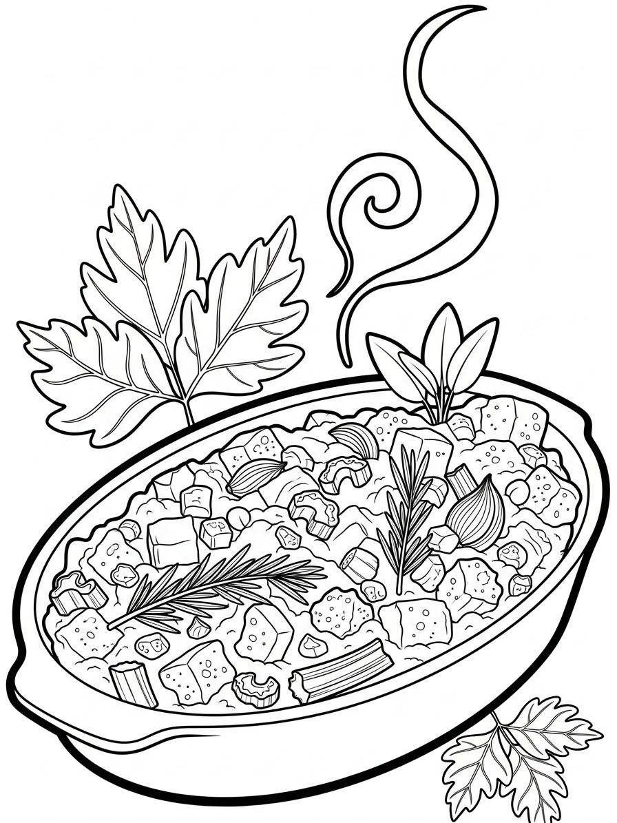 Desenho de Ação de Graças com prato de comida para colorir