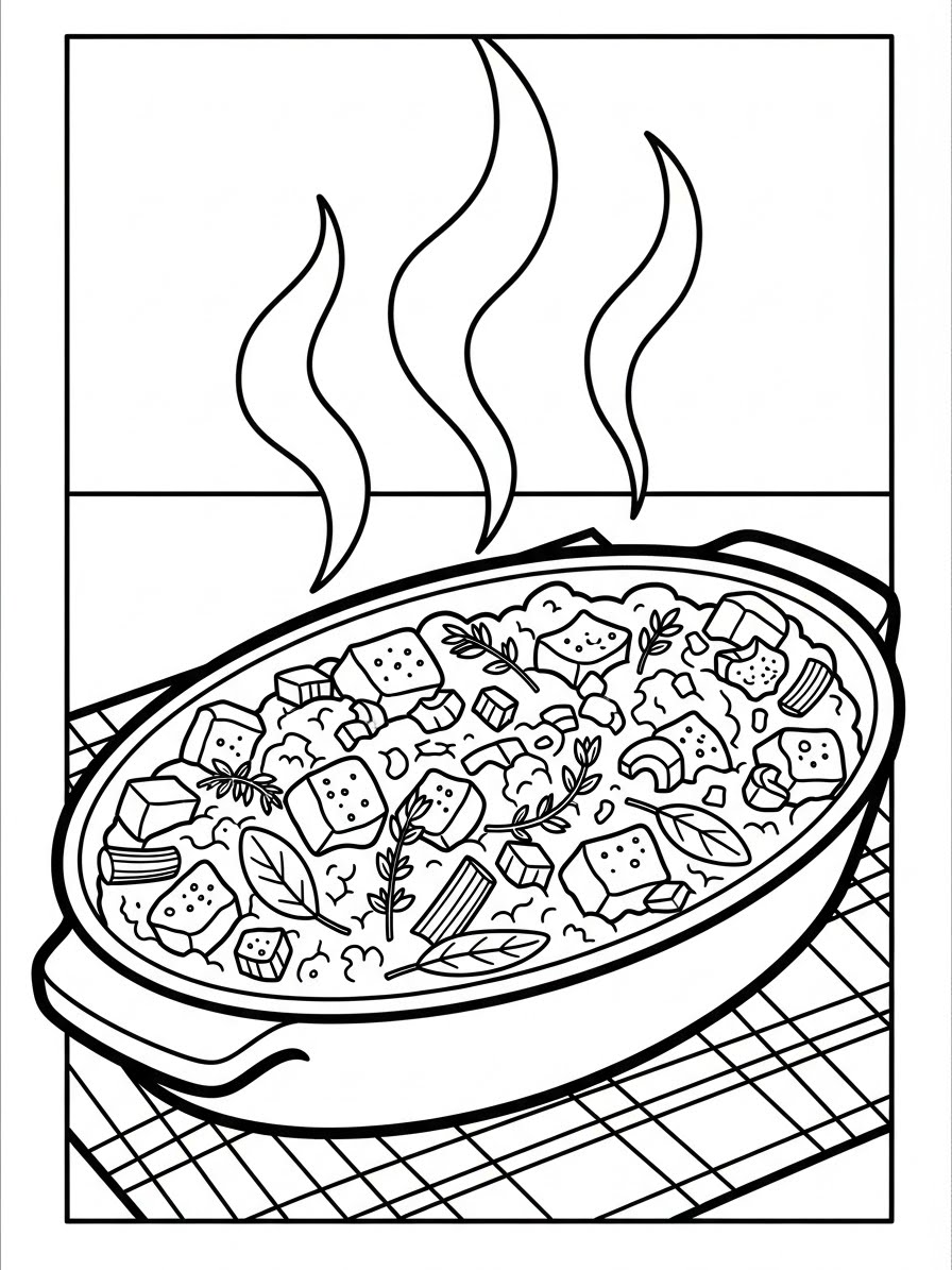 Desenho de Ação de Graças com prato delicioso para colorir