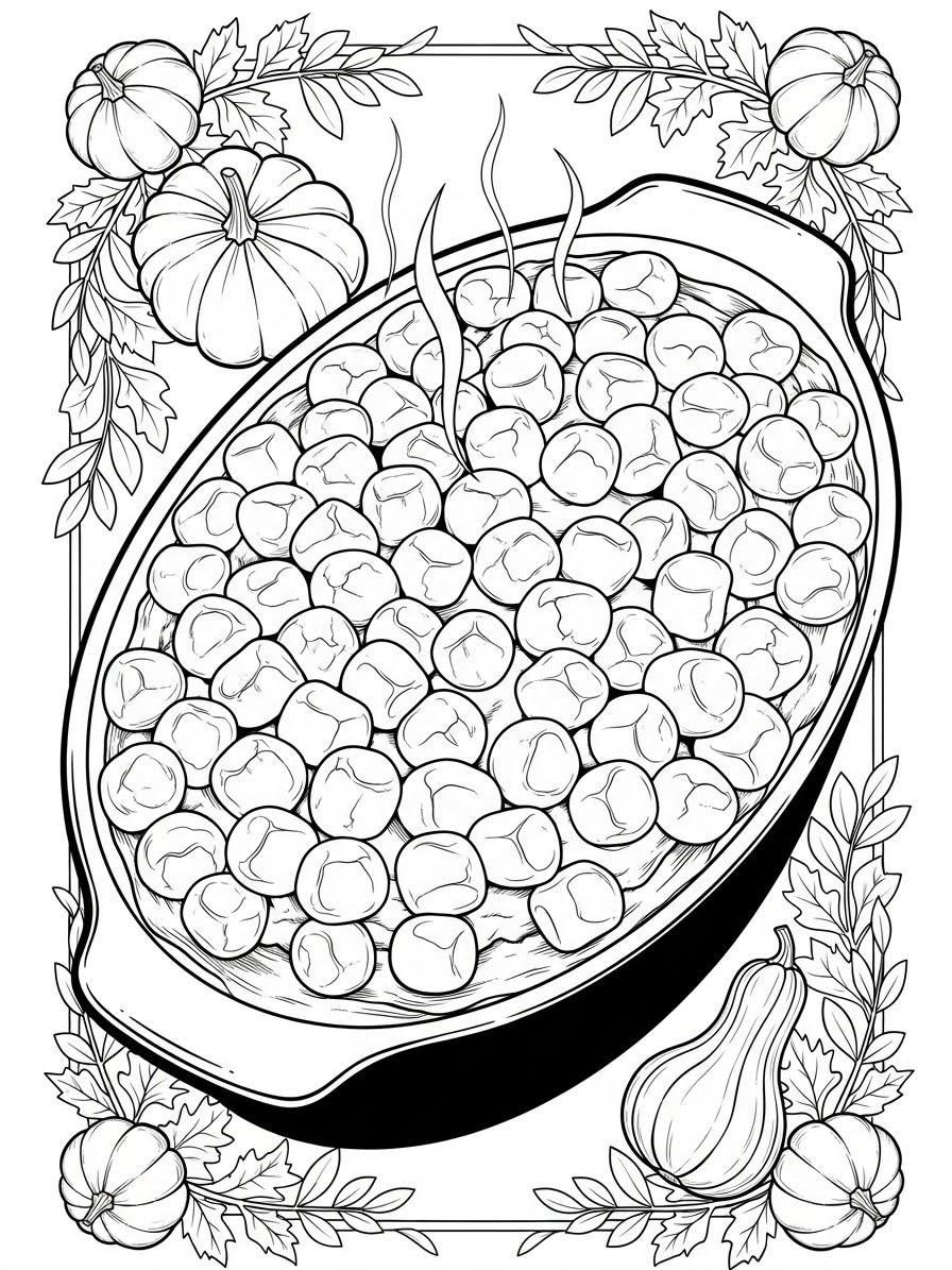 Desenho de Ação de Graças com prato de comida para colorir