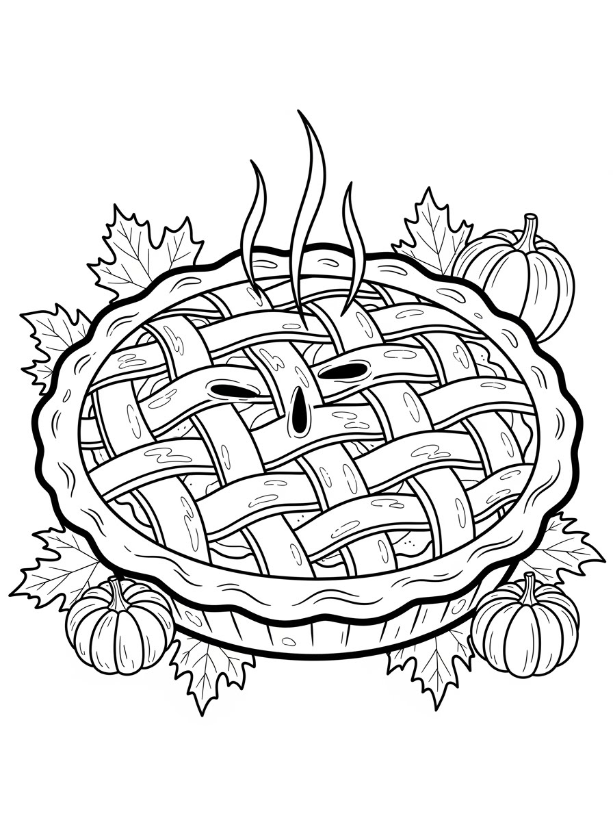 Desenho de Ação de Graças torta com abóboras para colorir