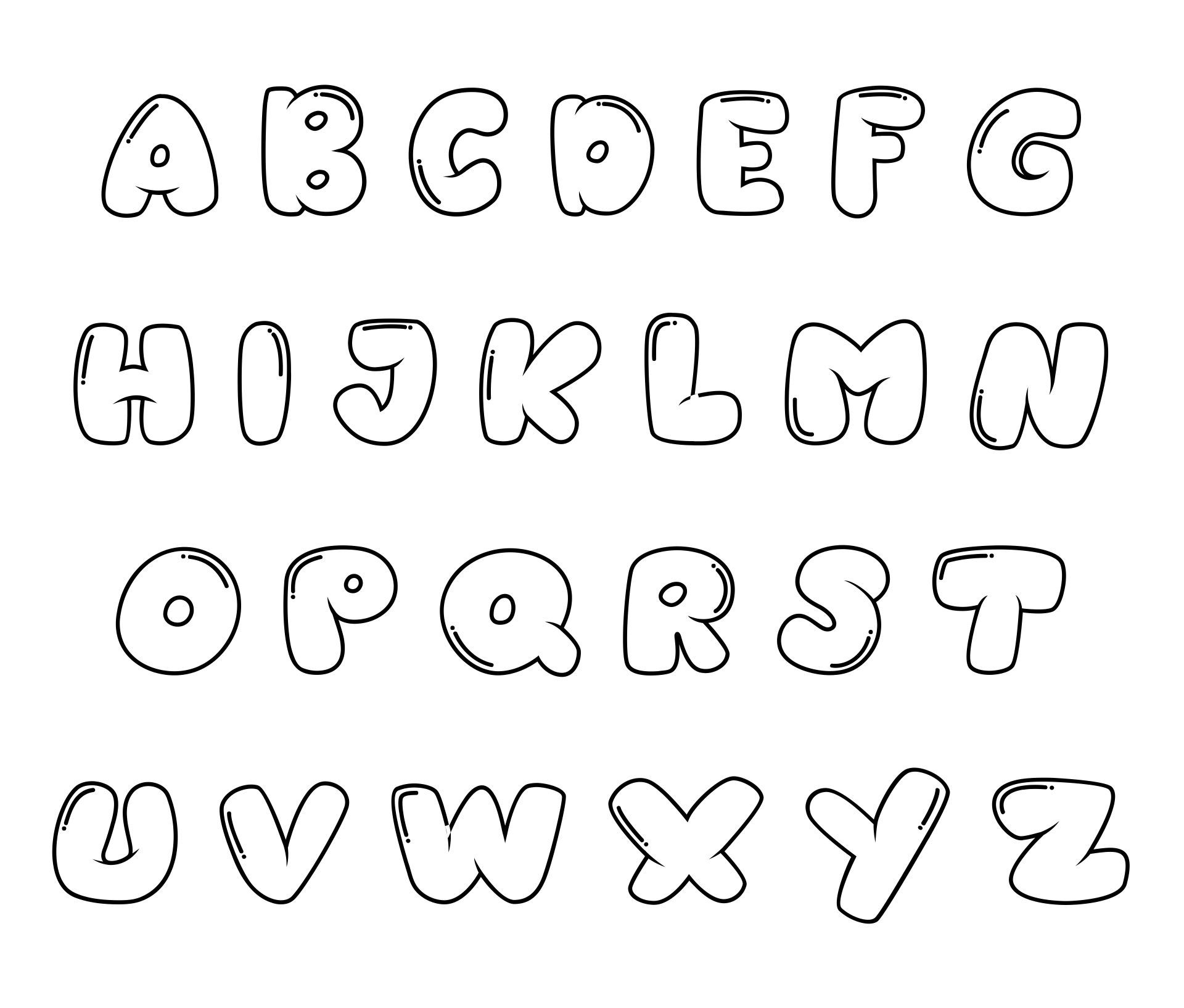 Desenho do Alfabeto em letras fofas para colorir