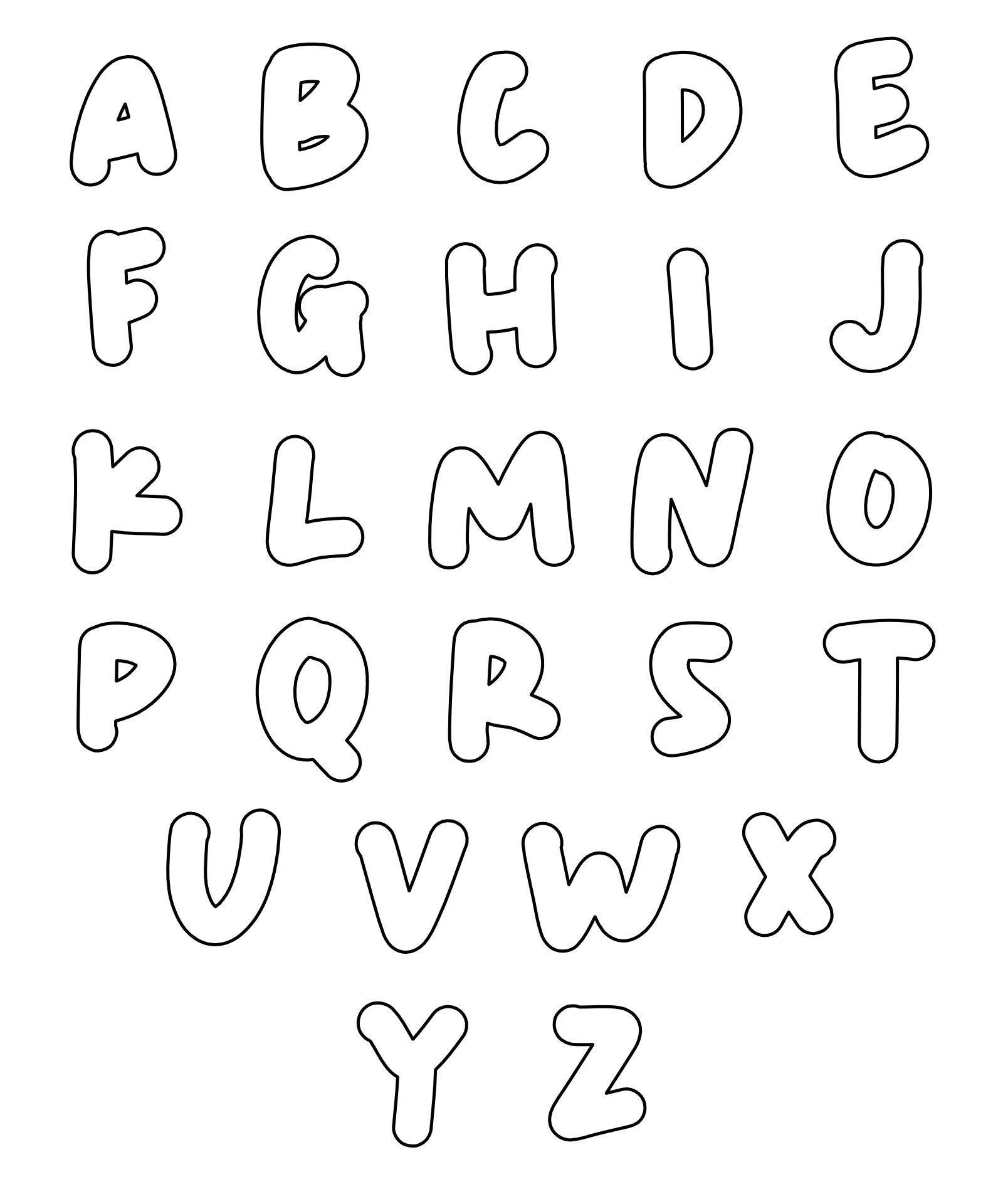 Desenho do Alfabeto em letras fofas para colorir