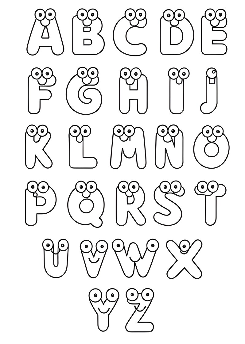 Desenho do Alfabeto com letras fofas para colorir