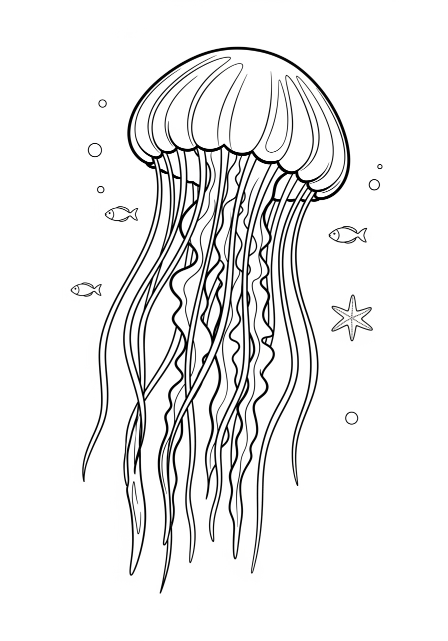 Desenho de Animais Marinhos com Água-viva para colorir