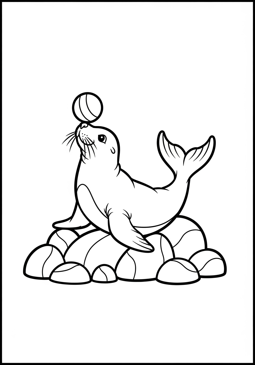 Desenho de Animais Marinhos com Foca fofo para colorir