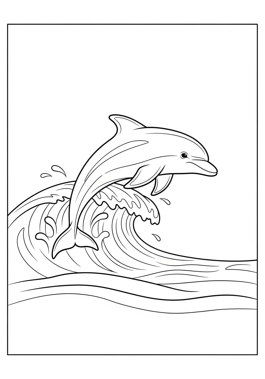 Desenho de Animais Marinhos com Golfinho feliz para colorir