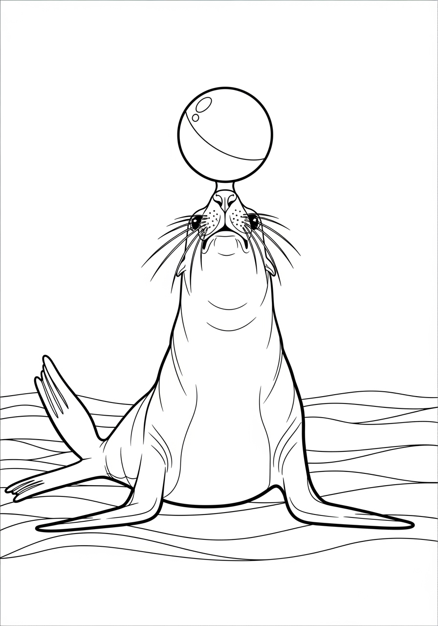 Desenho de Animais Marinhos com Foca e Bola para colorir