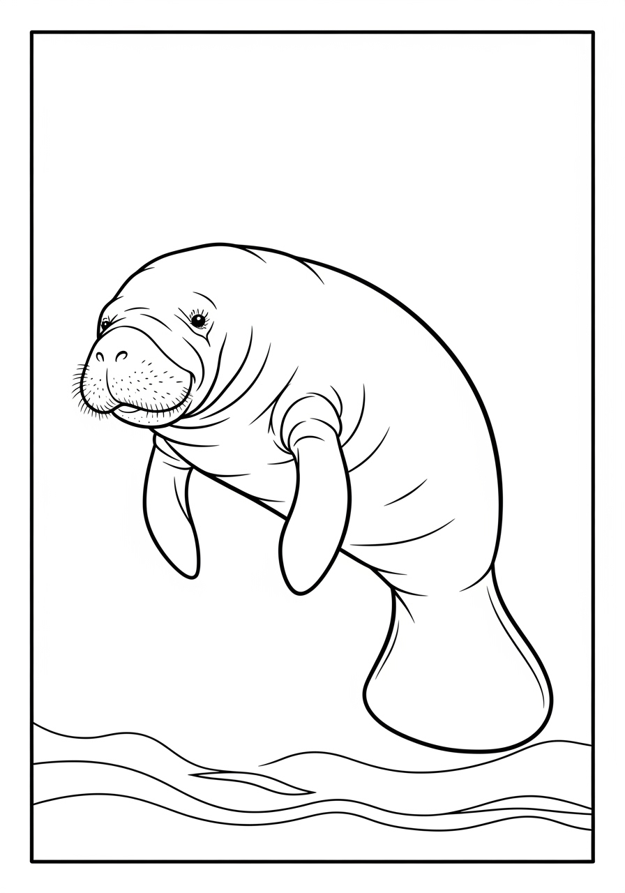Desenho de Animais Marinhos com Manati fofo para colorir