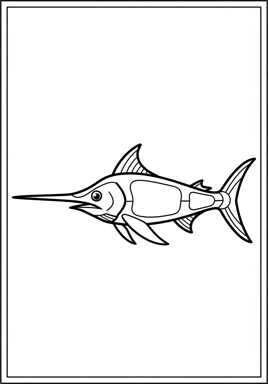 Desenho de Animais Marinhos com Peixe-espada para colorir