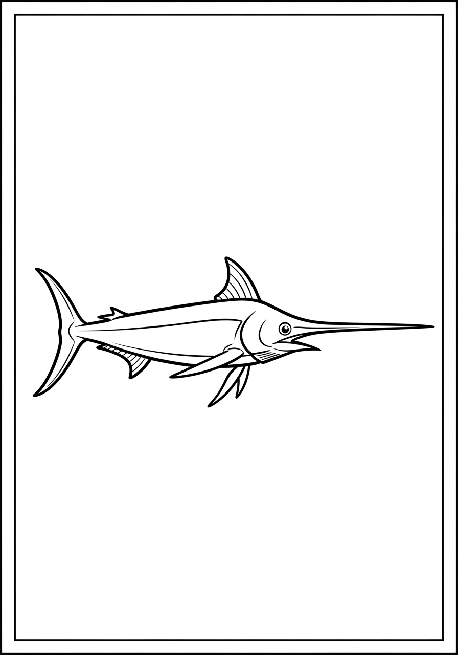 Desenho de Animais Marinhos com Peixe-Espada para colorir