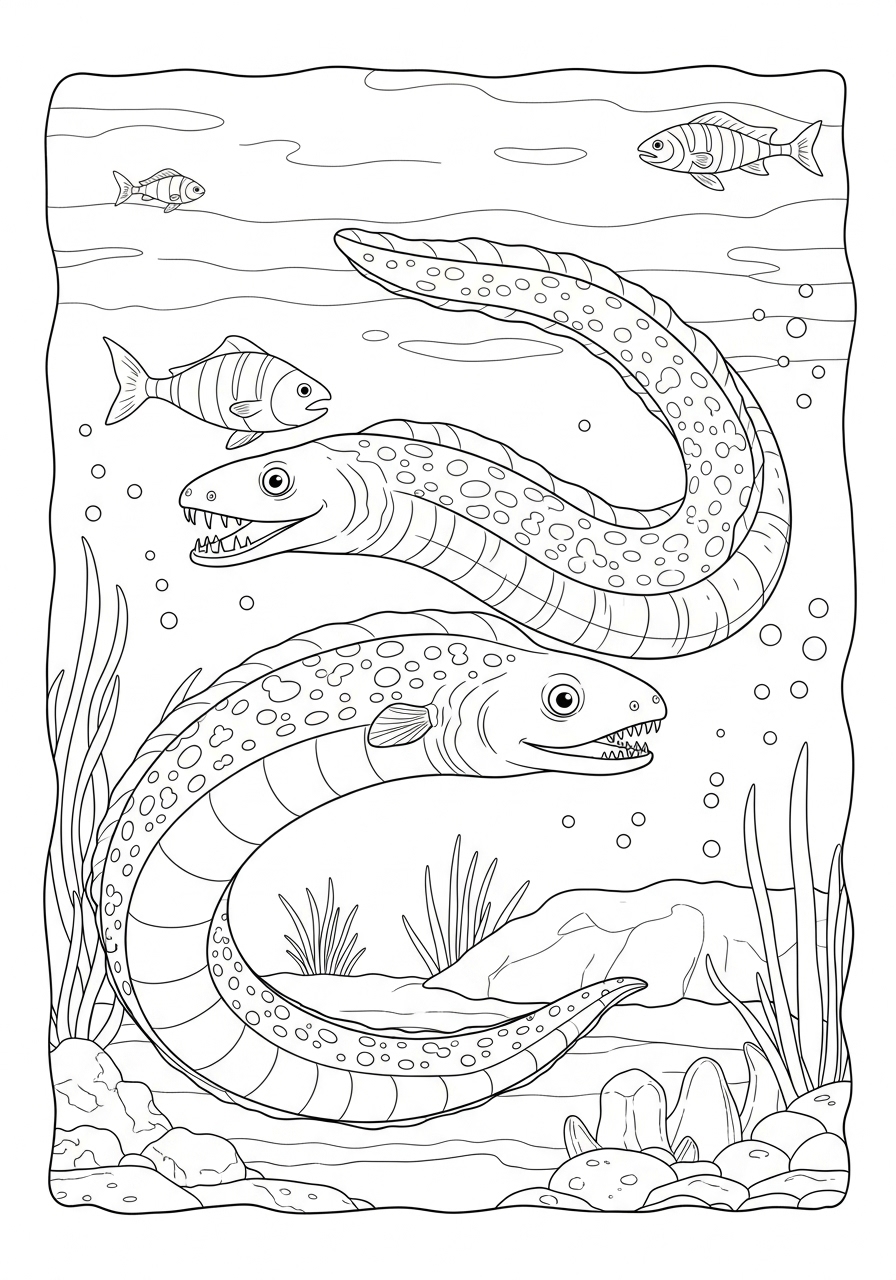 Desenho de Animais Marinhos com Enguia para colorir
