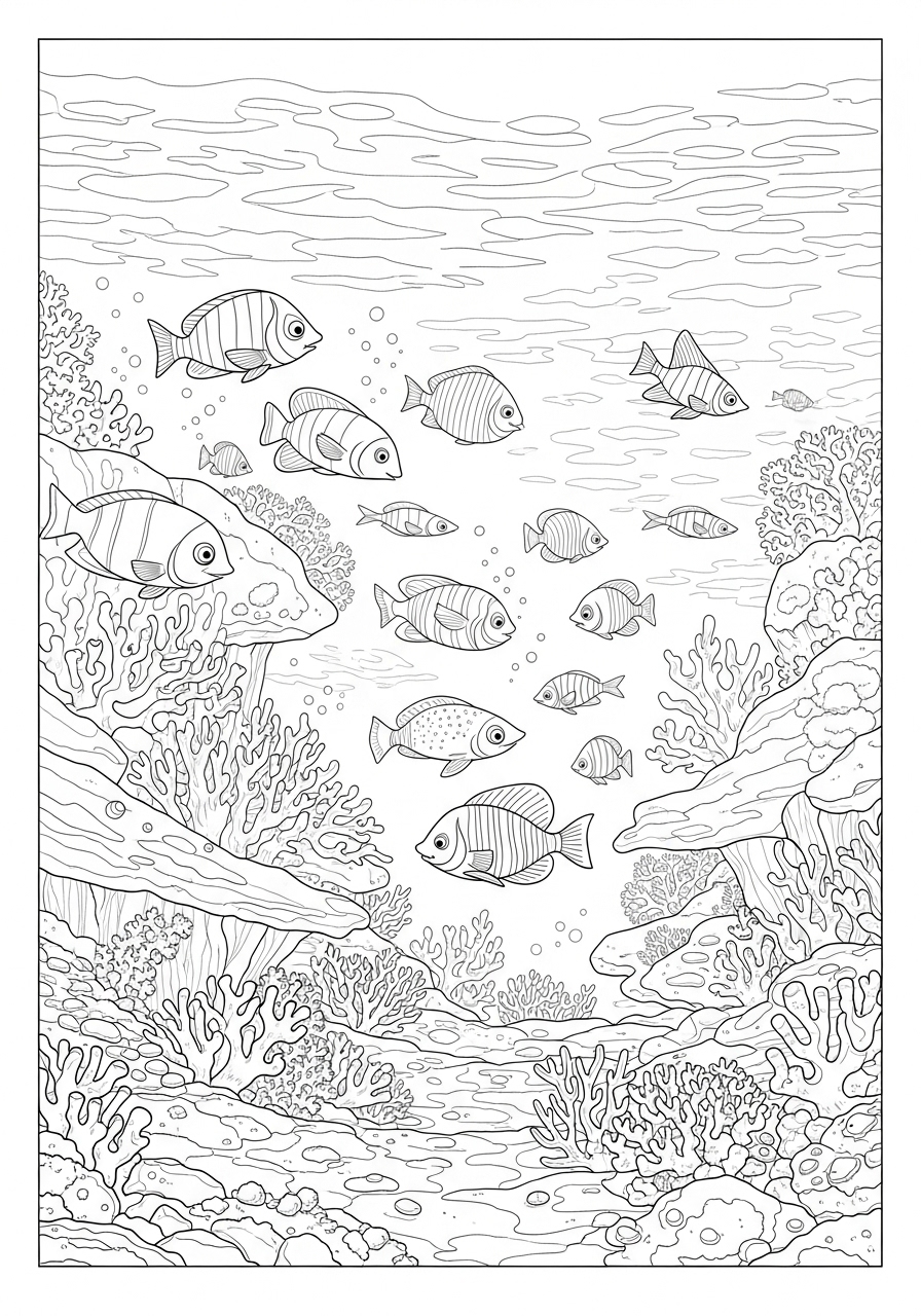 Desenho de Animais Marinhos com Peixes para colorir