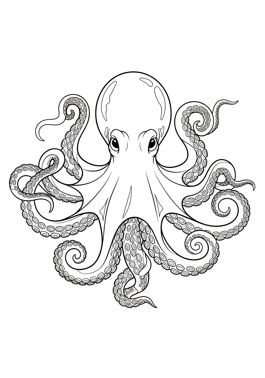 Desenho de Animais Marinhos com Polvo Realista para colorir