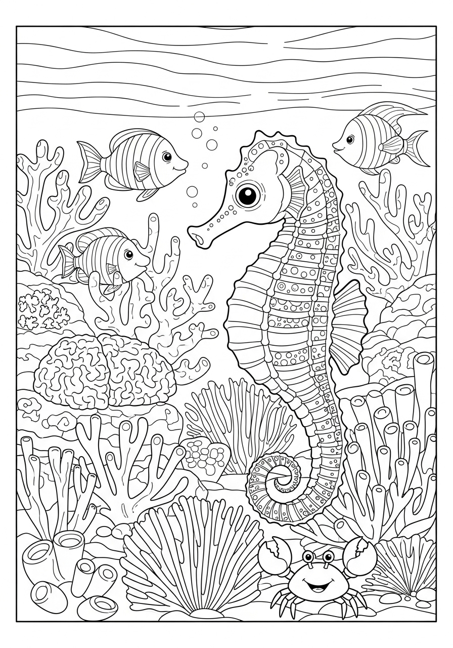Desenho de Animais Marinhos com Cavalo Marinho para colorir