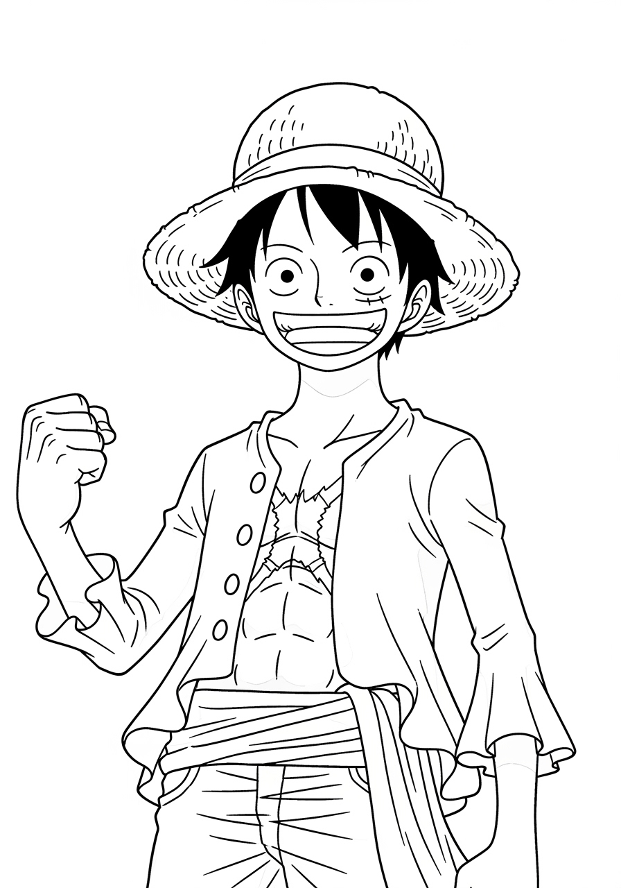 Desenho de Anime com Luffy de One Piece para colorir
