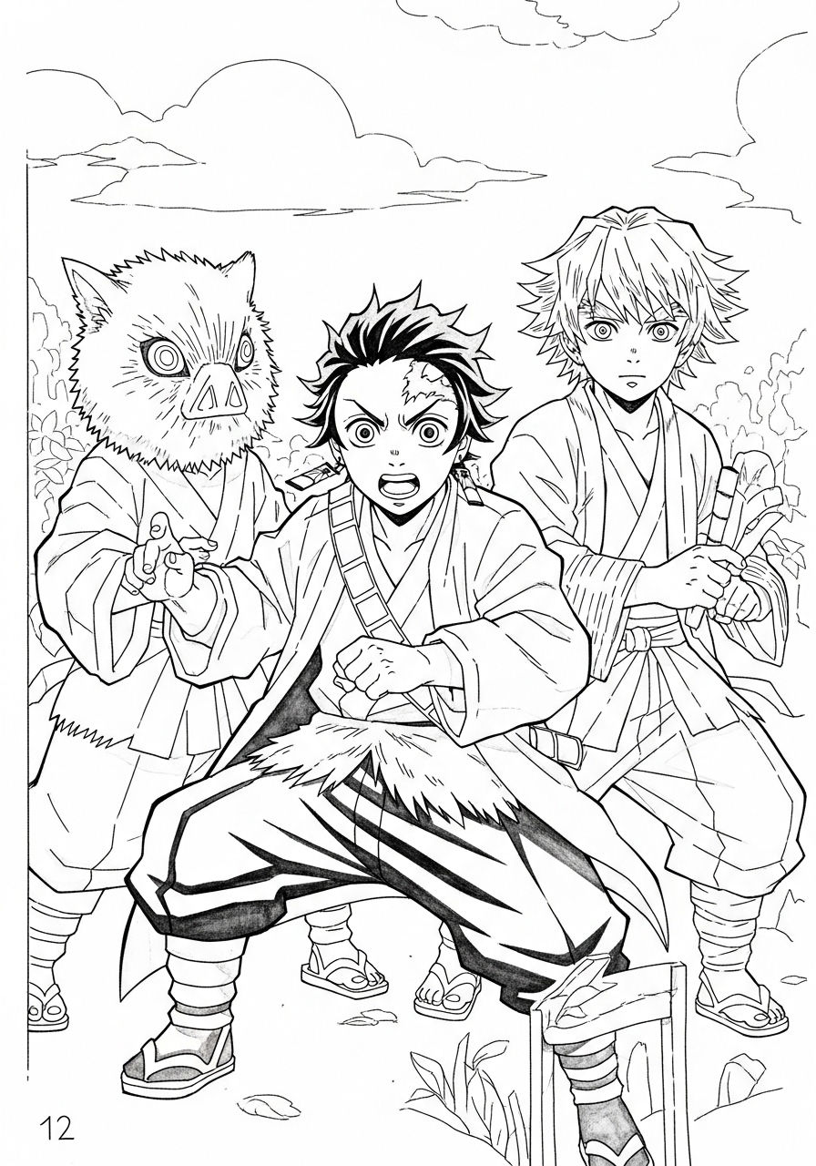 Desenho de Anime com Tanjiro de Kimetsu no Yaiba para colorir