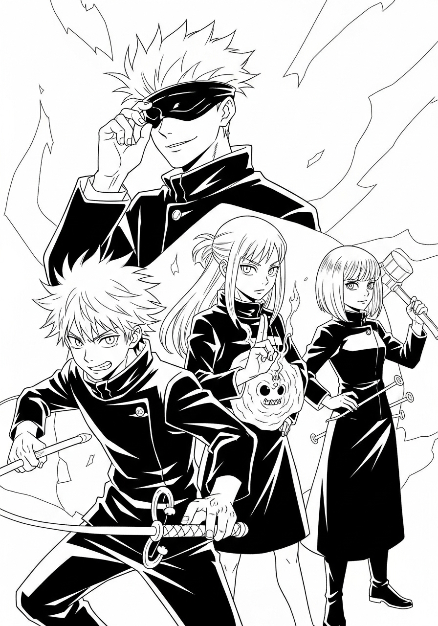 Desenho de Anime com Gojo Jujutsu Kaisen para colorir