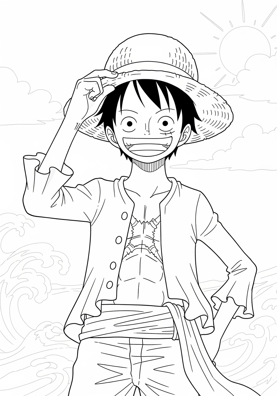 Desenho de Anime Luffy de One Piece para colorir