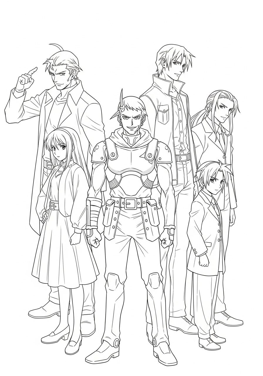 Desenho de Anime com personagens para colorir