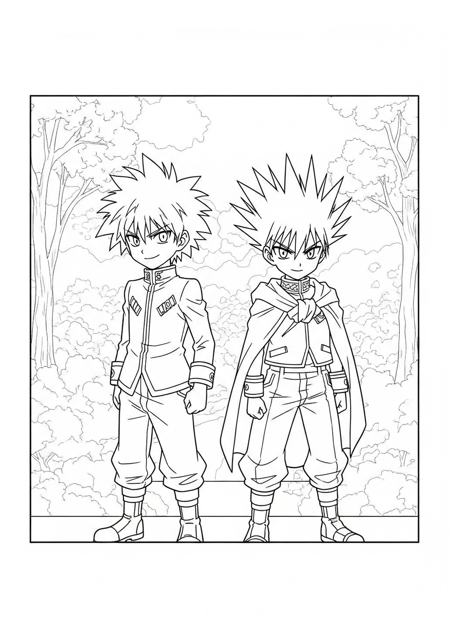 Desenho de Anime com Killua e Hiei para colorir
