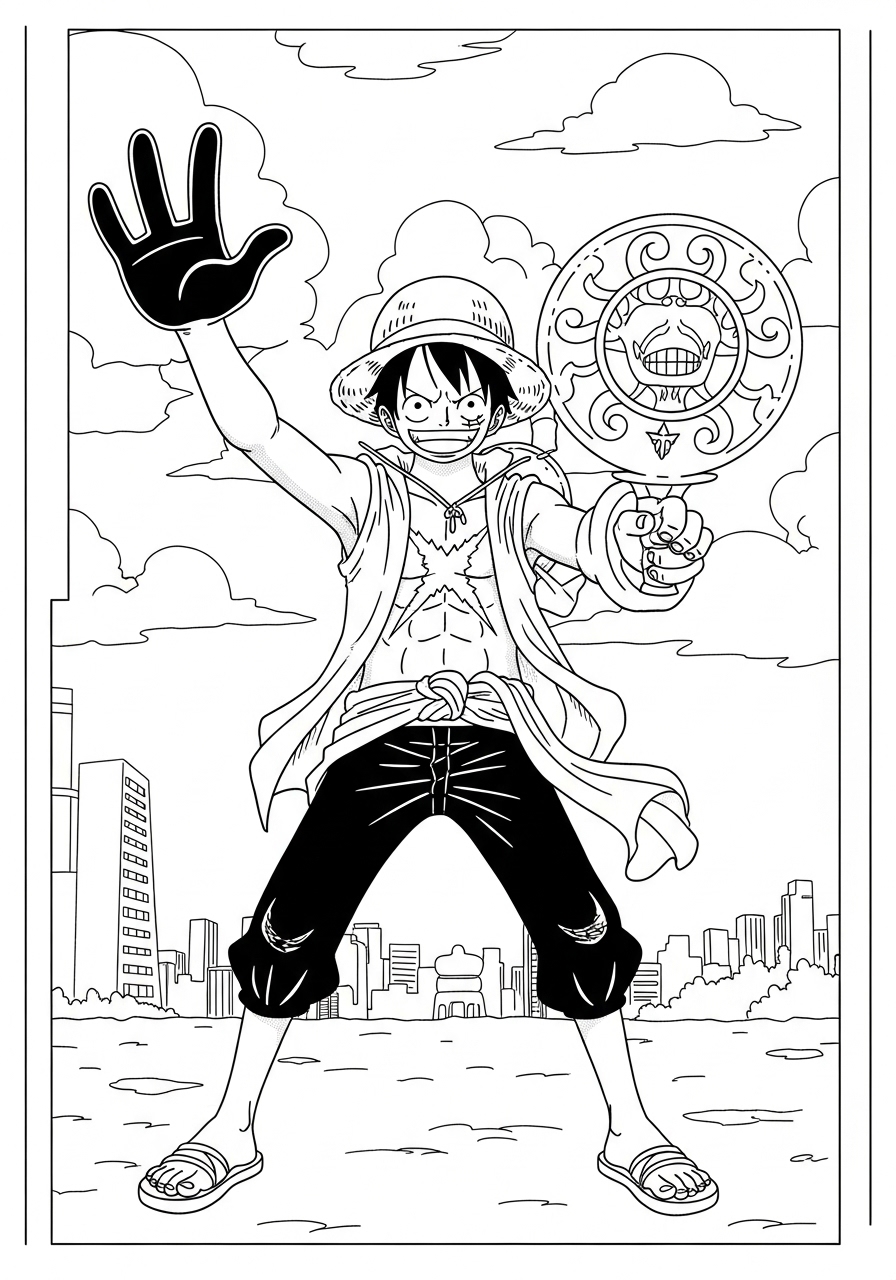Desenho de Anime com Luffy de One Piece para colorir