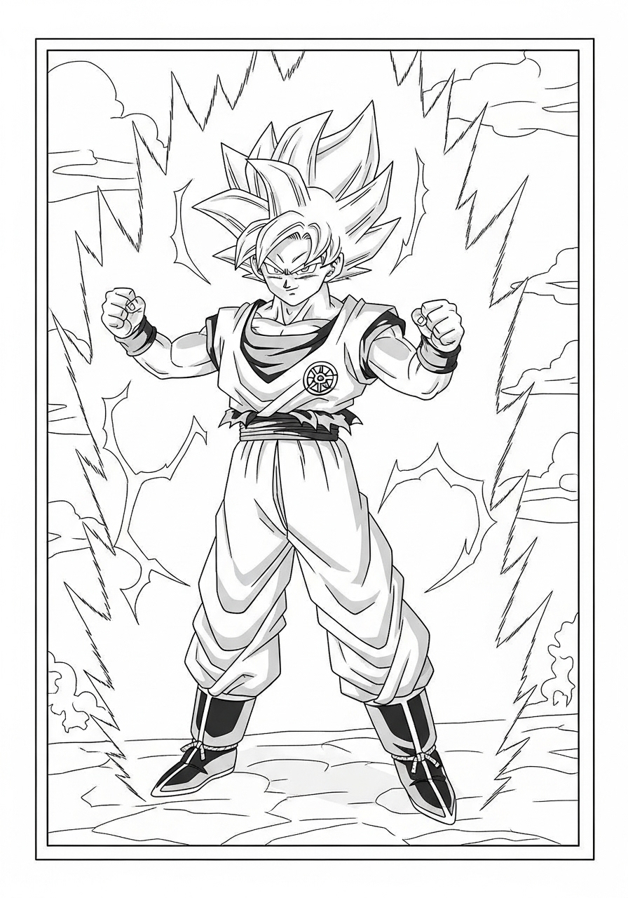 Desenho de Anime com Goku de Dragon Ball para colorir