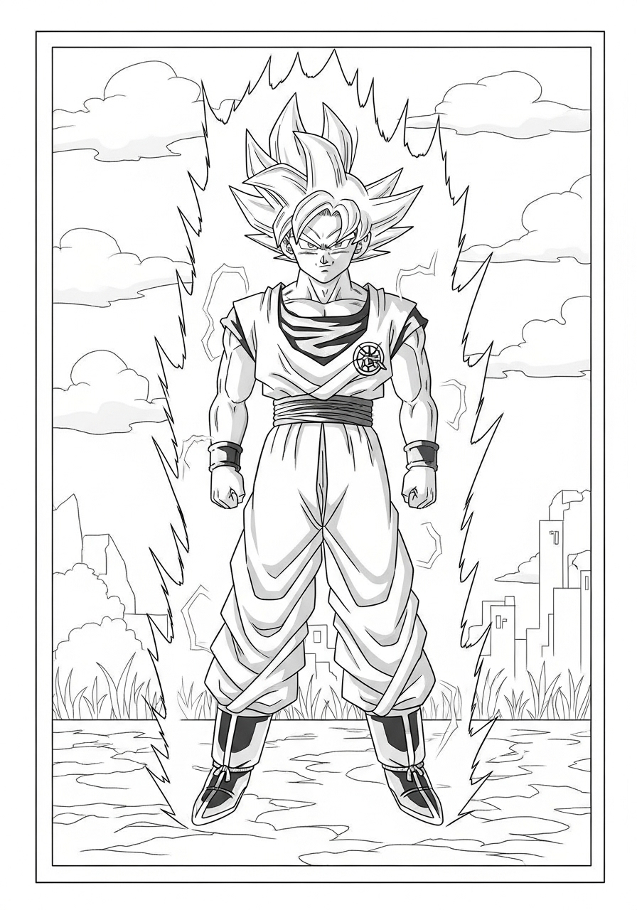 Desenho de Anime com Goku de Dragon Ball para colorir