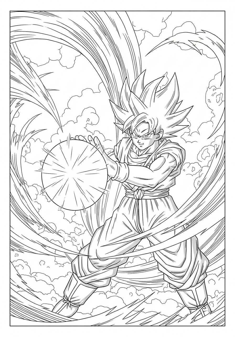 Desenho de Anime com Goku de Dragon Ball para colorir