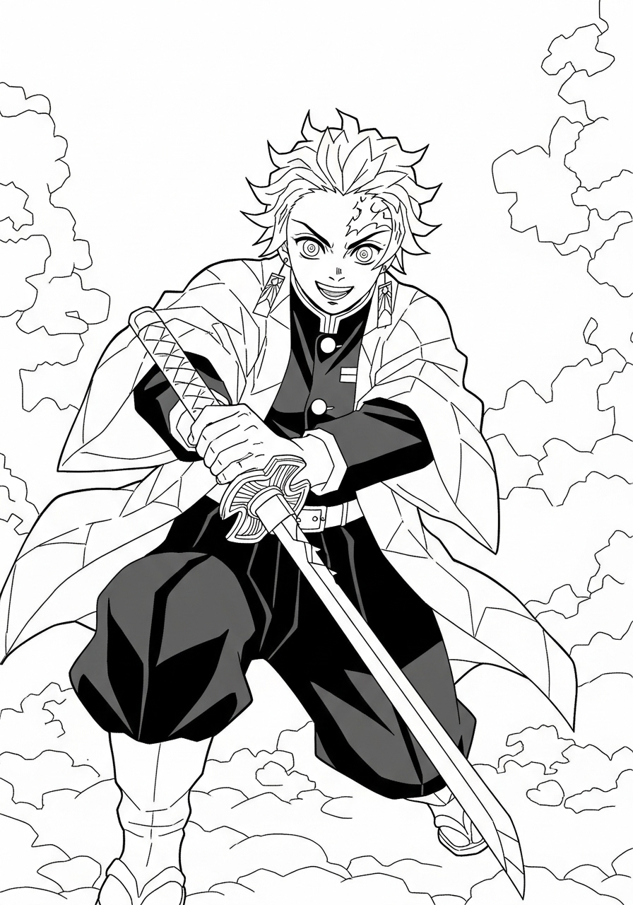 Desenho de Anime com Tanjiro de Kimetsu para colorir