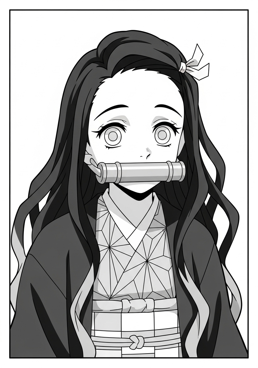 Desenho de Anime com Nezuko de Kimetsu para colorir