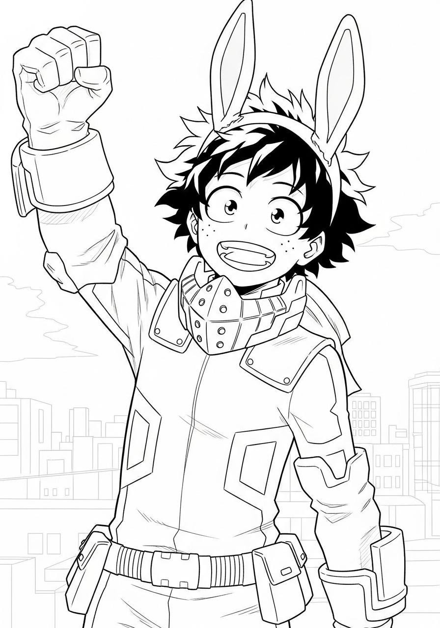 Desenho de Anime com Deku de my hero academia para colorir