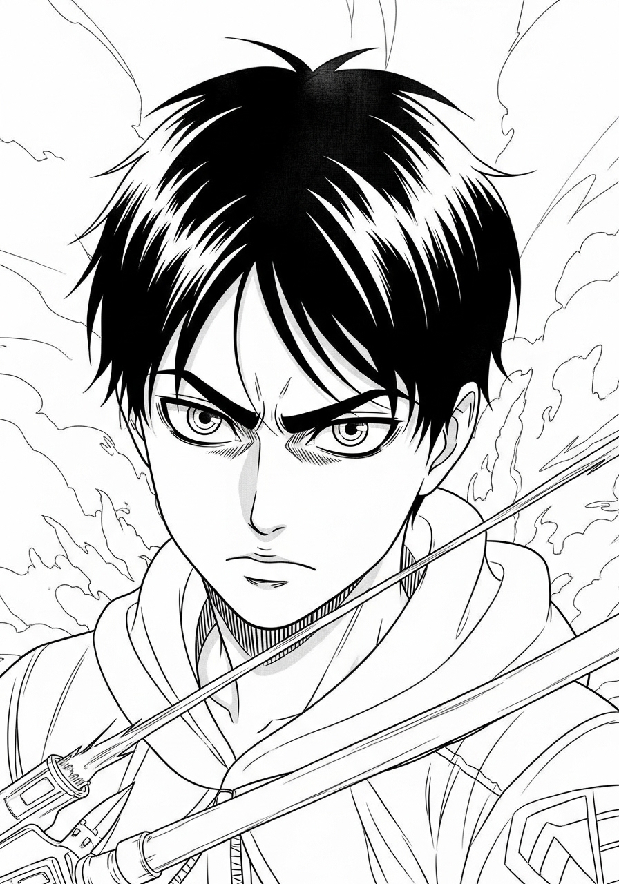 Desenho de Anime com personagem de Attack on Titan para colorir