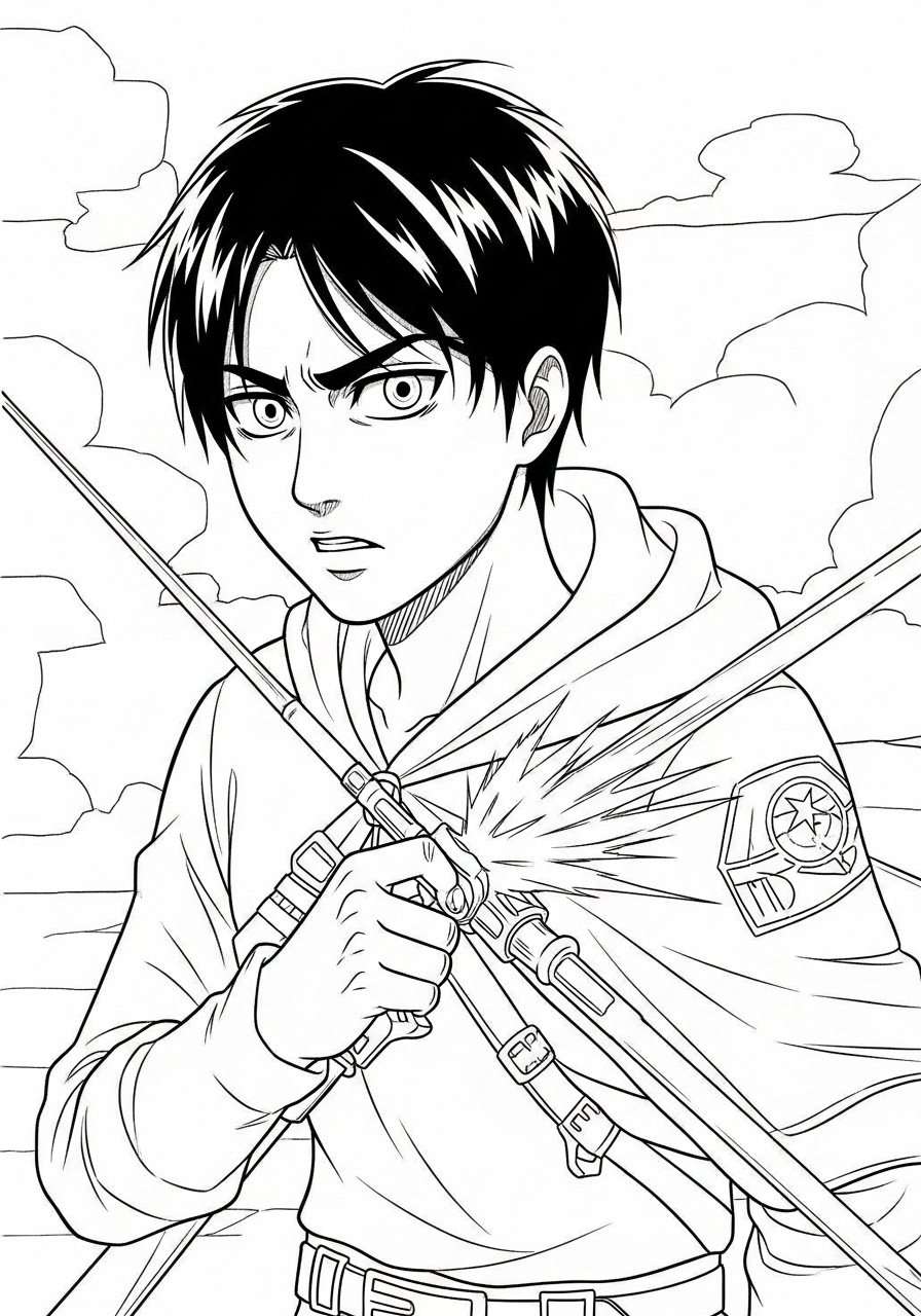 Desenho de Anime Eren de Attack on Titan para colorir