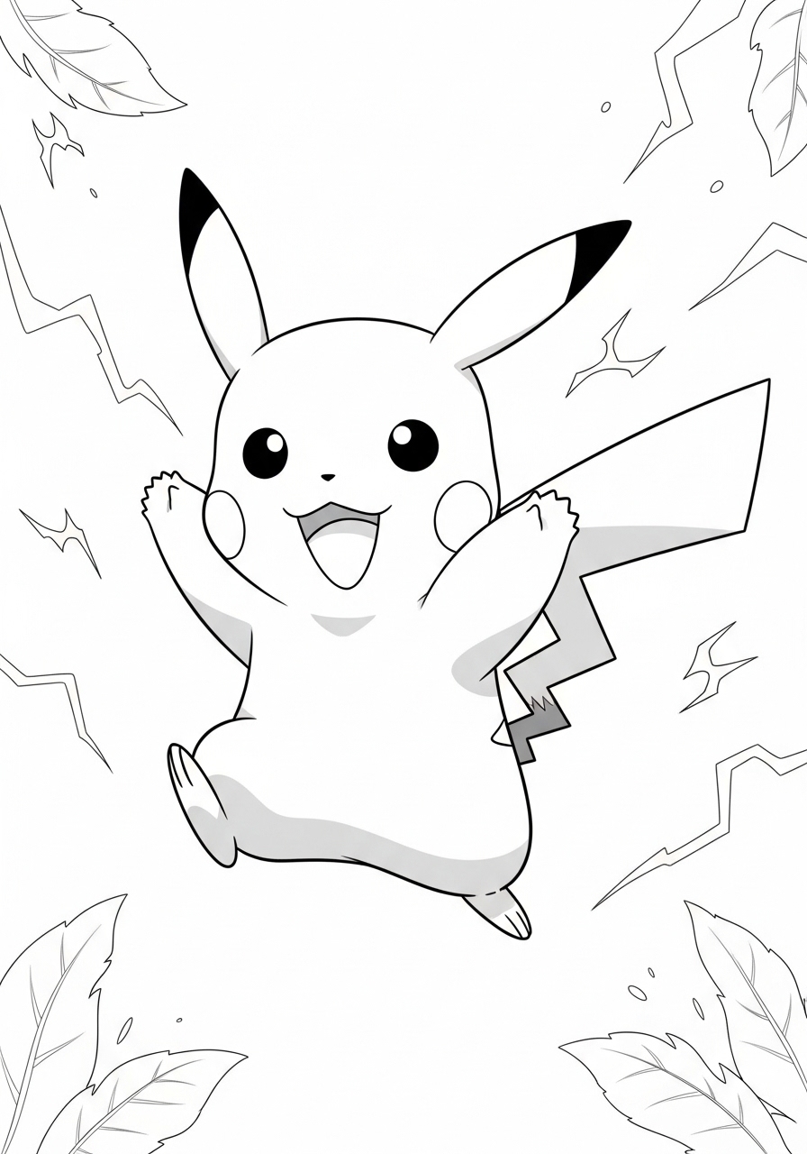 Desenho de Anime Pikachu de Pokémon para colorir