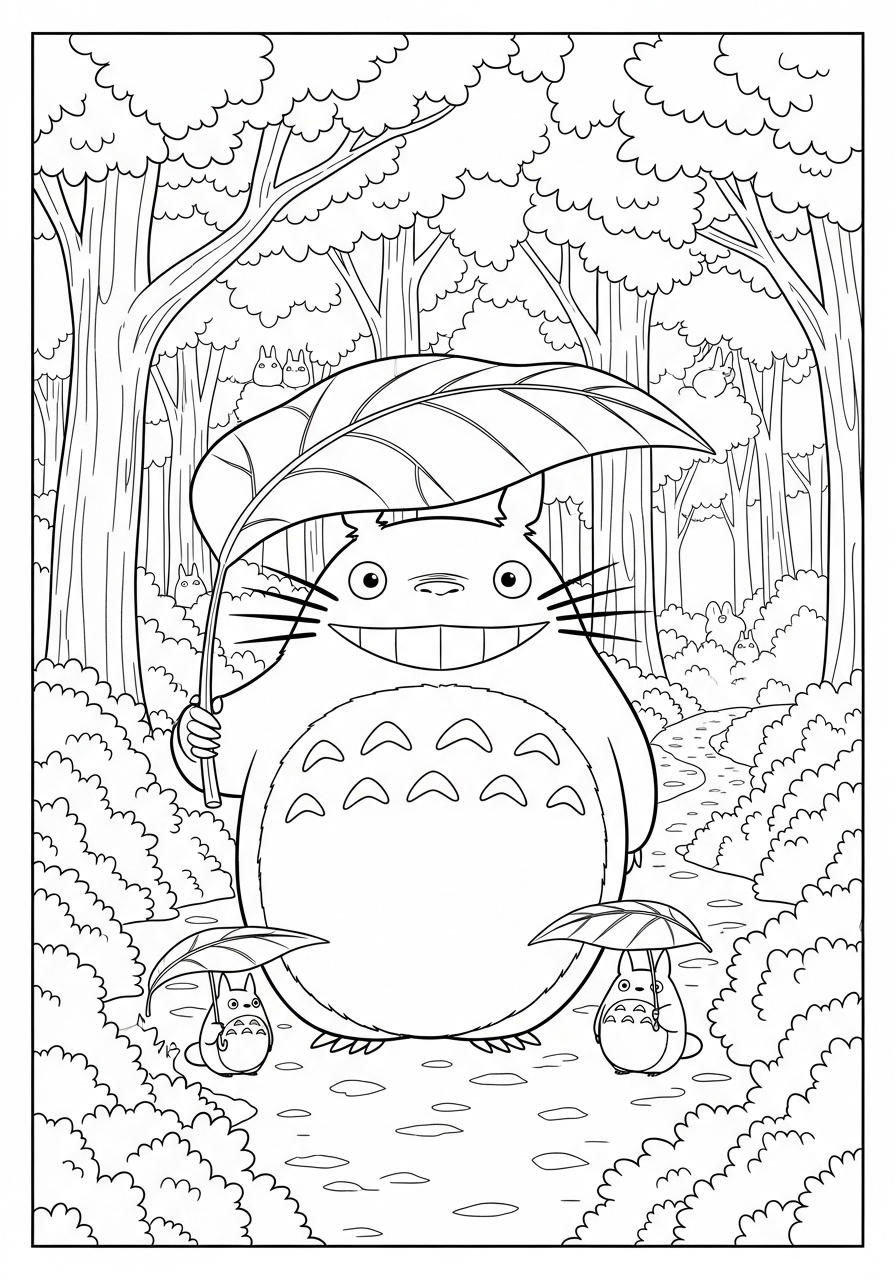 Desenho de Anime Totoro com guarda-chuva para colorir