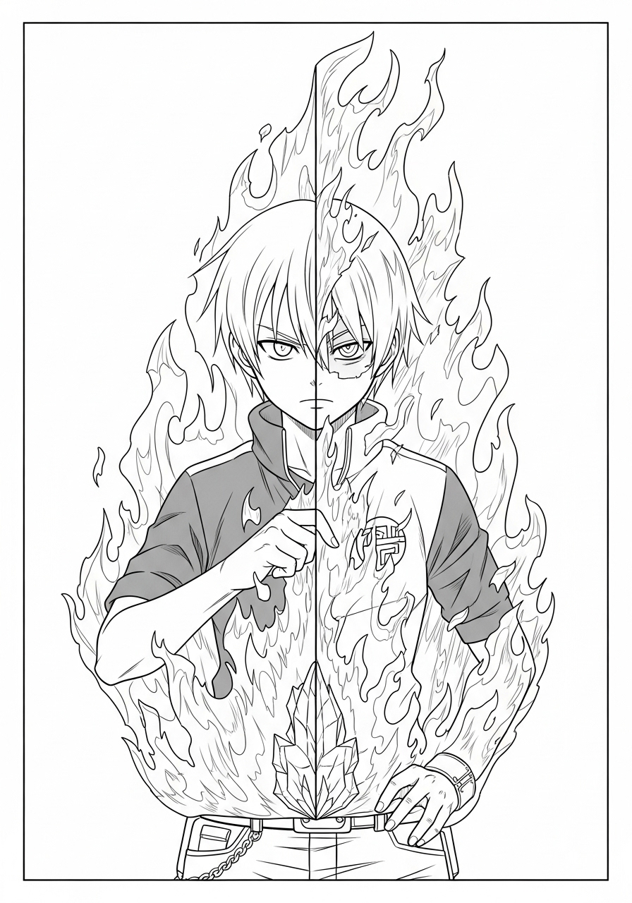 Desenho de Anime com personagem animado em chamas