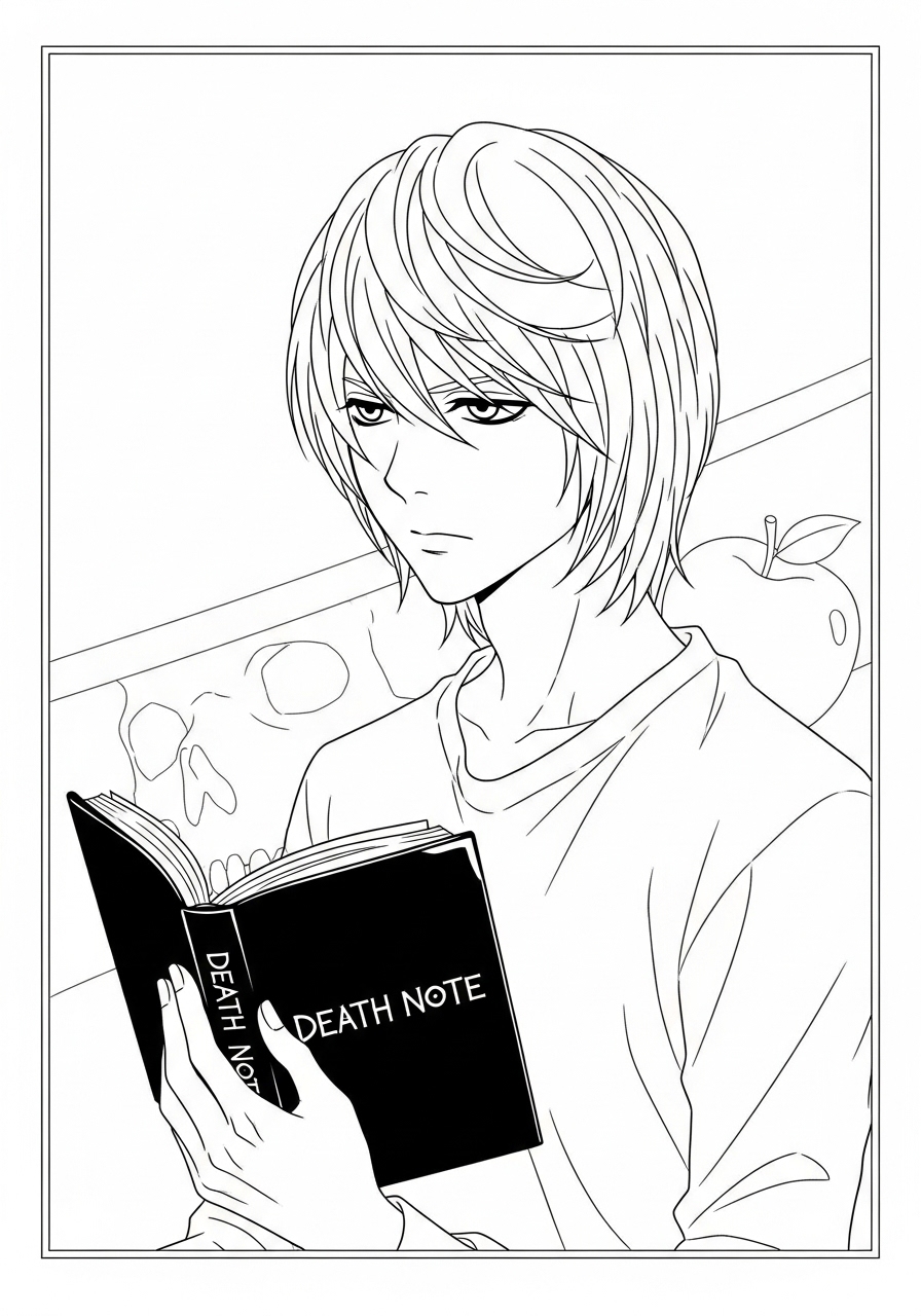 Desenho de Anime com personagem de Death Note para colorir