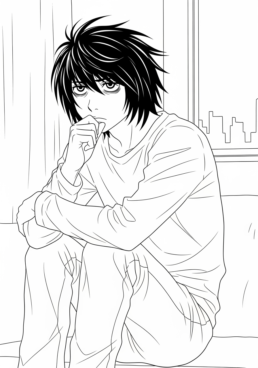 Desenho de Anime com L de Death Note para colorir